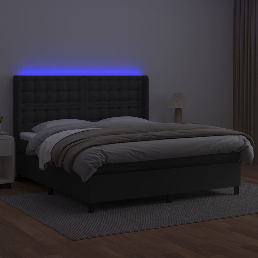 Boxspring Met Matras En Led Kunstleer 160 x 200 cm Zwart Knopen