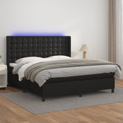 Box spring bed with mattress and LED faux leather black 160x200 cm