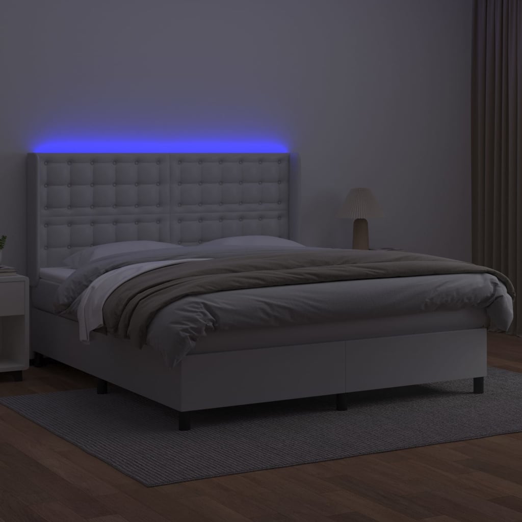 Boxspring Met Matras En Led Kunstleer Wit 160 x 200 cm Knopen