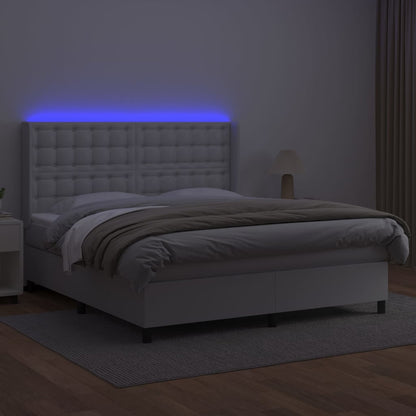 Boxspring Met Matras En Led Kunstleer Wit 160 x 200 cm Knopen