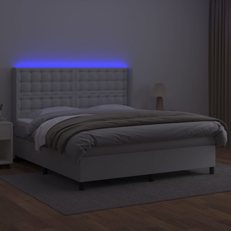Boxspring Met Matras En Led Kunstleer Wit 160 x 200 cm Knopen
