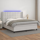 Boxspring Met Matras En Led Kunstleer Wit 160 x 200 cm Knopen