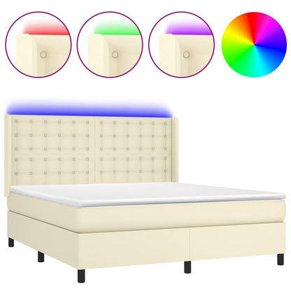 Boxspring met matras en LED kunstleer crèmekleurig 160x200 cm