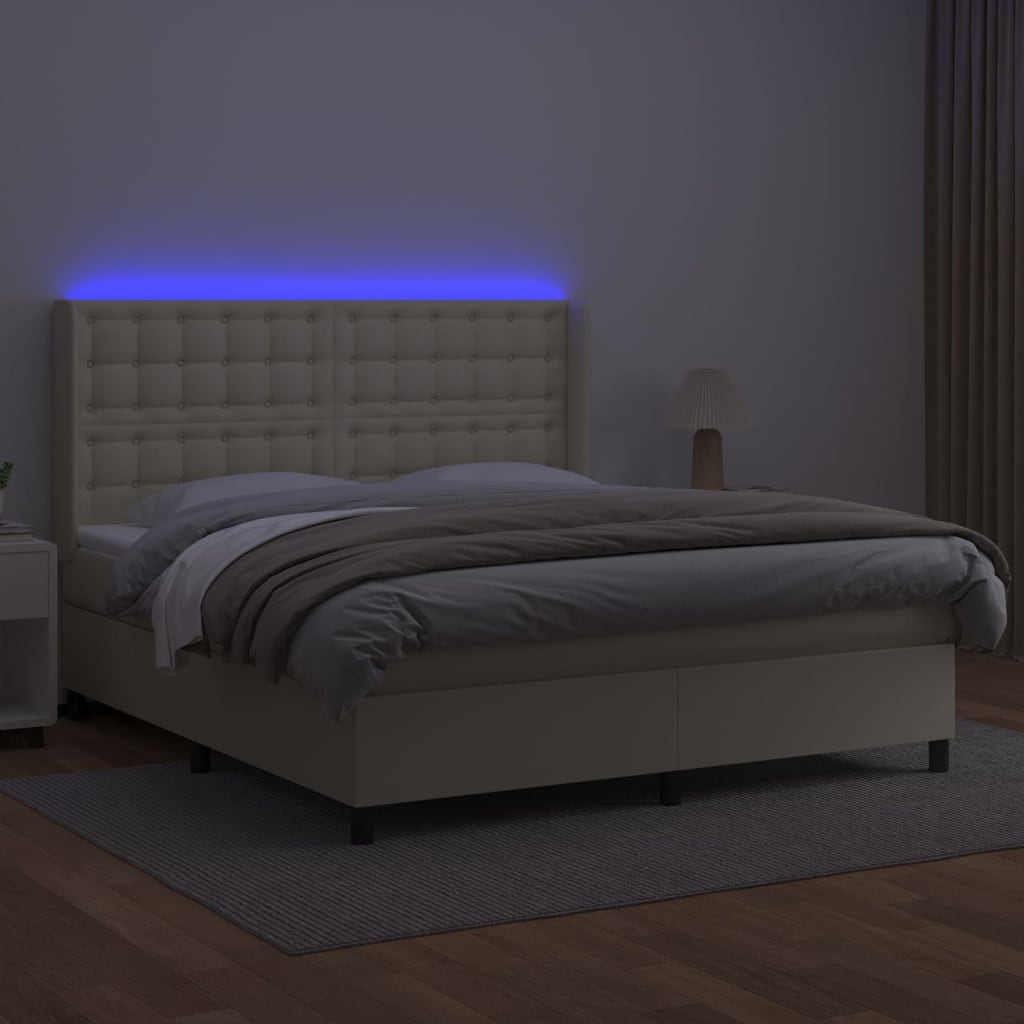 Boxspring met matras en LED kunstleer crèmekleurig 160x200 cm