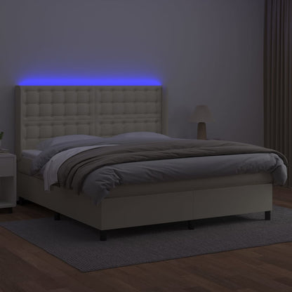 Boxspring met matras en LED kunstleer crèmekleurig 160x200 cm