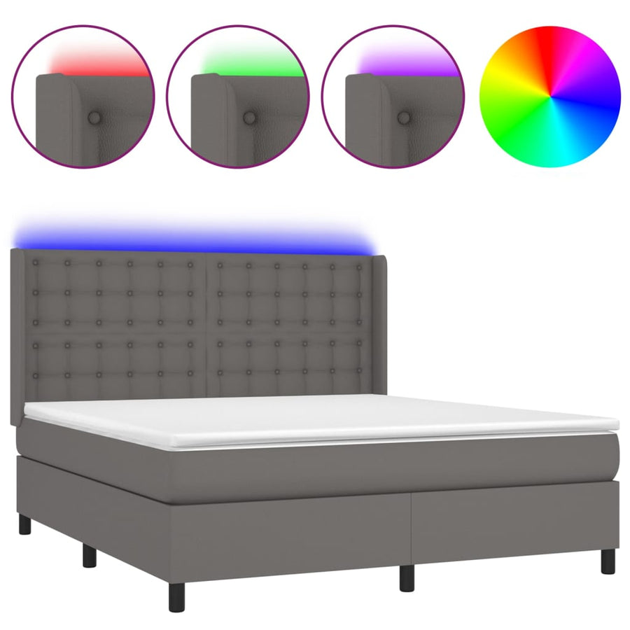 Boxspring Met Matras En Led Kunstleer Grijs 160 x 200 cm Knopen