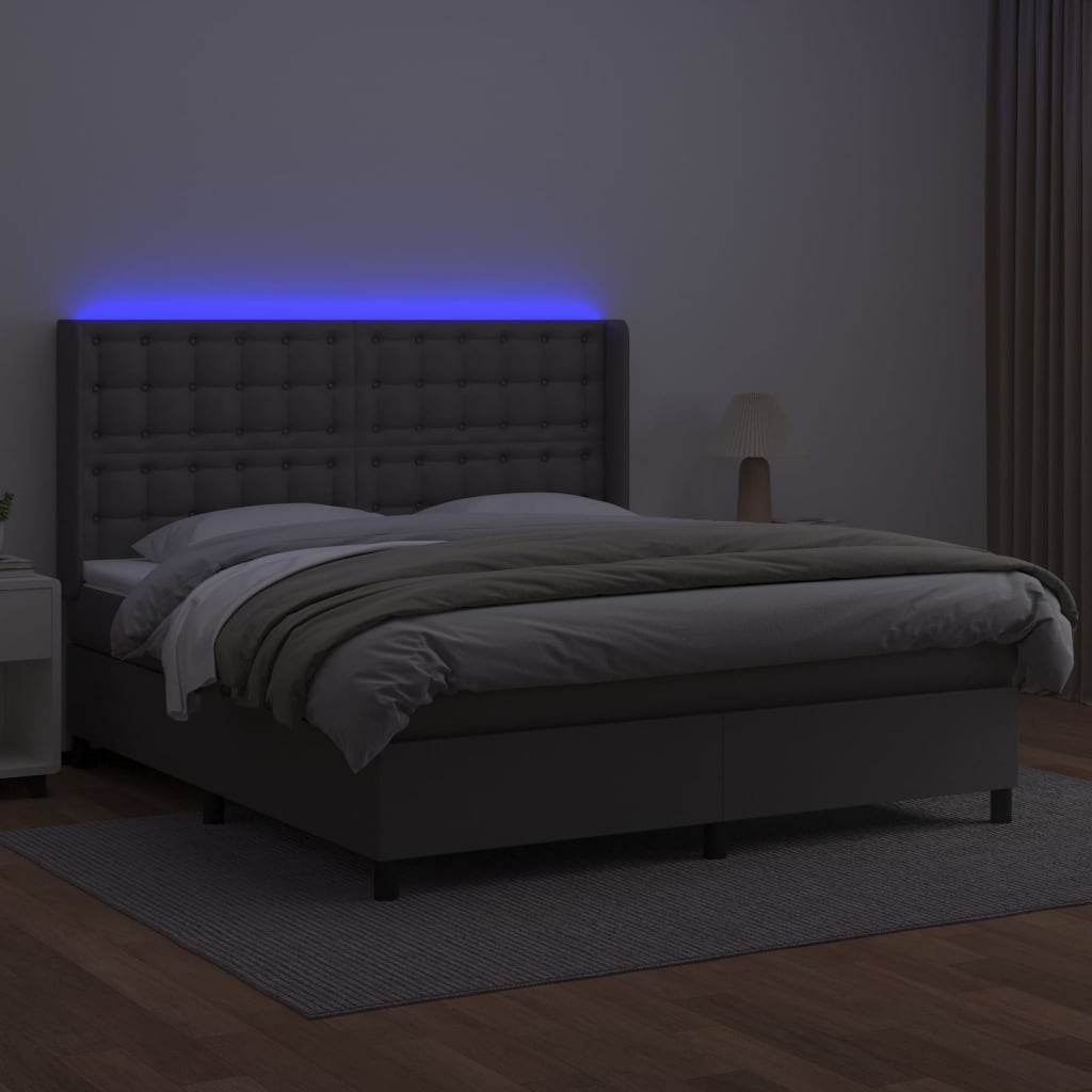 Boxspring Met Matras En Led Kunstleer Grijs 160 x 200 cm Knopen