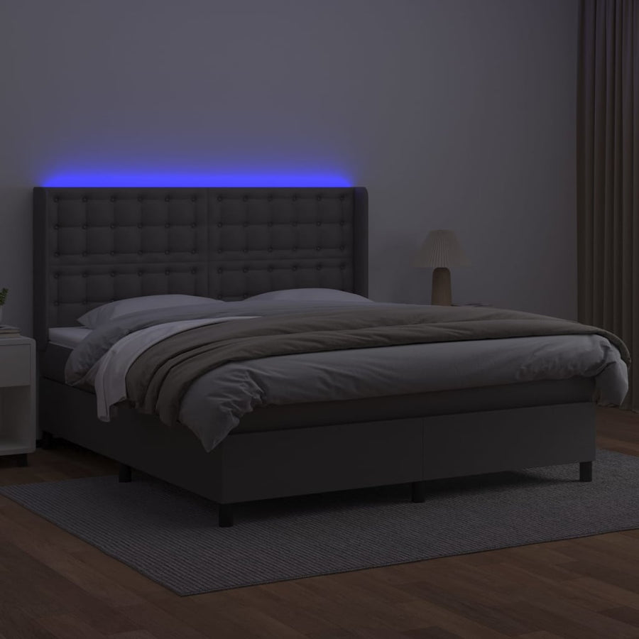 Boxspring Met Matras En Led Kunstleer Grijs 160 x 200 cm Knopen