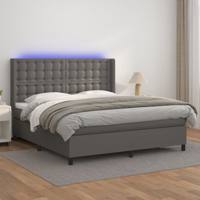 Boxspring Met Matras En Led Kunstleer Grijs 160 x 200 cm Knopen