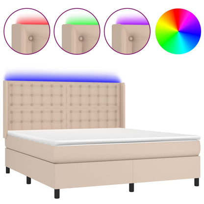 Boxspring Met Matras En Led Kunstleer Kleur 160X200Cm Cappuccino 160 x 200 cm Knopen