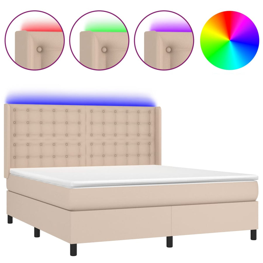 Boxspring Met Matras En Led Kunstleer Kleur 160X200Cm Cappuccino 160 x 200 cm Knopen