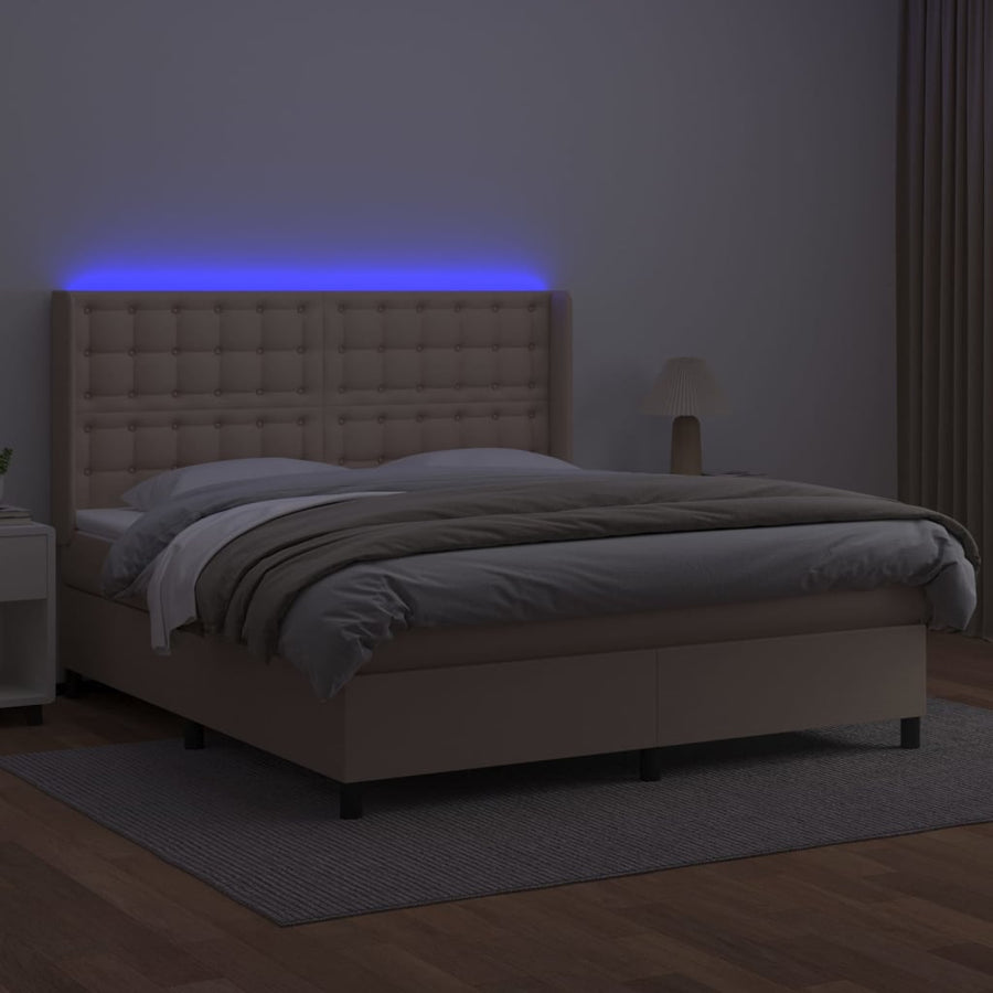 Boxspring Met Matras En Led Kunstleer Kleur 160X200Cm Cappuccino 160 x 200 cm Knopen