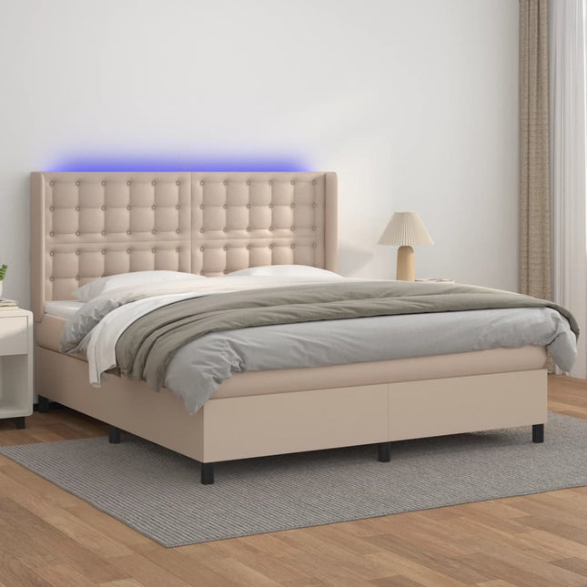 Boxspring Met Matras En Led Kunstleer Kleur 160X200Cm Cappuccino 160 x 200 cm Knopen