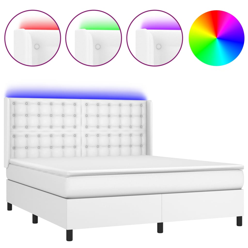 Boxspring Met Matras En Led Kunstleer Wit 180 x 200 cm Knopen