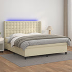 Boxspring met matras en LED kunstleer crèmekleurig 180x200 cm 180 x 200 cm Crème