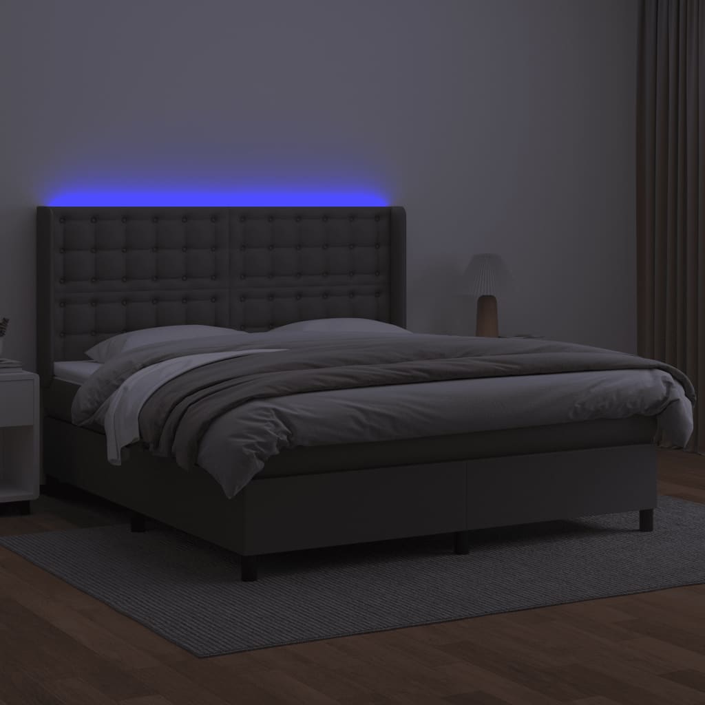 Boxspring Met Matras En Led Kunstleer Grijs 180 x 200 cm Knopen