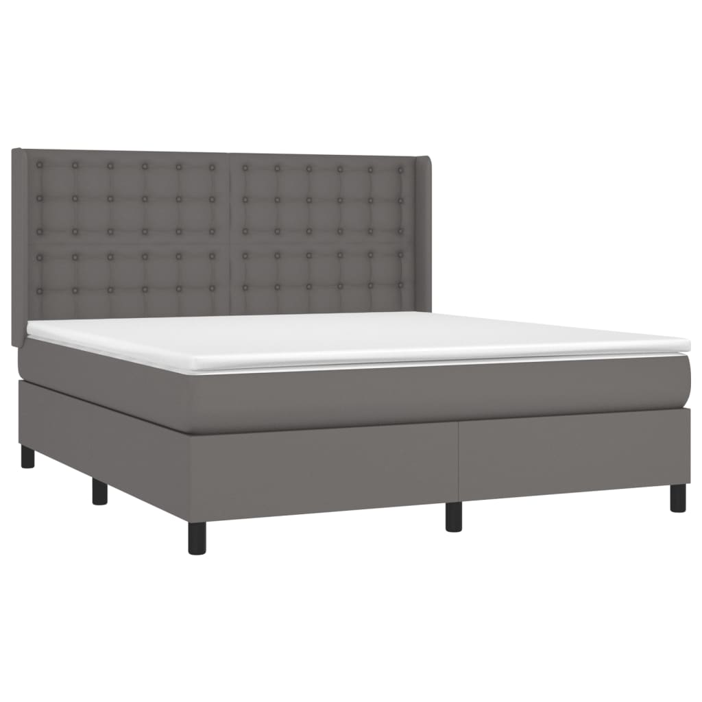 Boxspring Met Matras En Led Kunstleer Grijs 180 x 200 cm Knopen