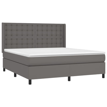Boxspring Met Matras En Led Kunstleer Grijs 180 x 200 cm Knopen