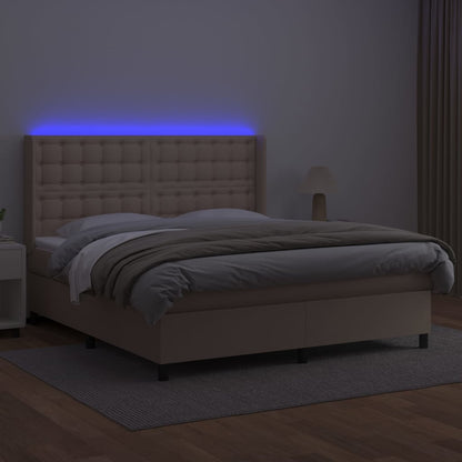 Boxspring met matras en LED kunstleer cappuccinokleur 180x200cm