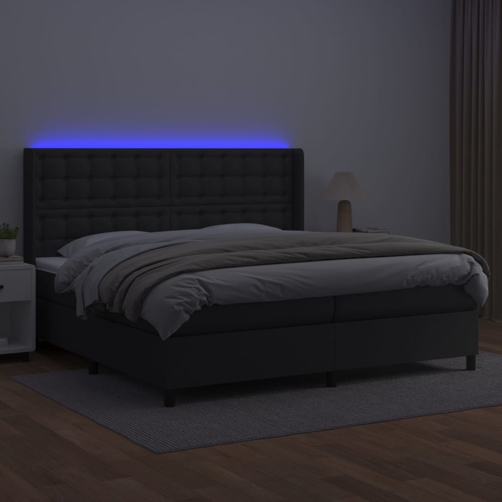 Boxspring Met Matras En Led Kunstleer Zwart 200 x 200 cm Knopen