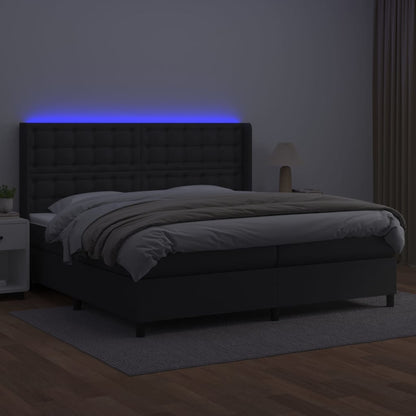Boxspring Met Matras En Led Kunstleer Zwart 200 x 200 cm Knopen