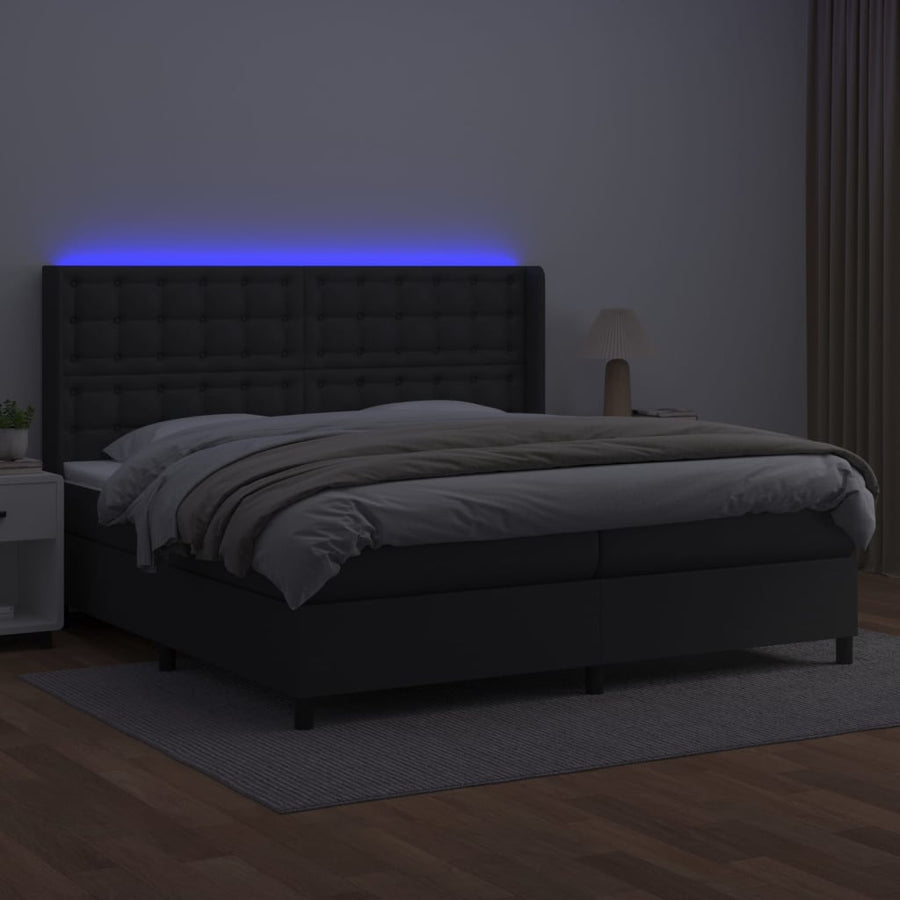 Boxspring Met Matras En Led Kunstleer Zwart 200 x 200 cm Knopen