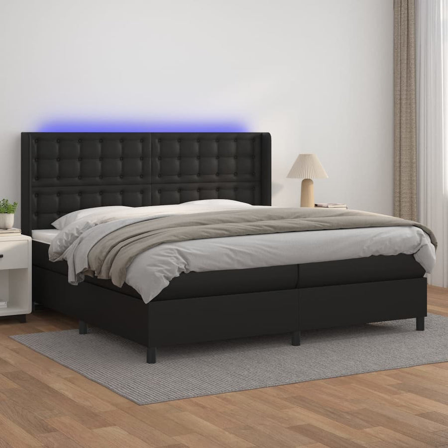 Boxspring Met Matras En Led Kunstleer Zwart 200 x 200 cm Knopen