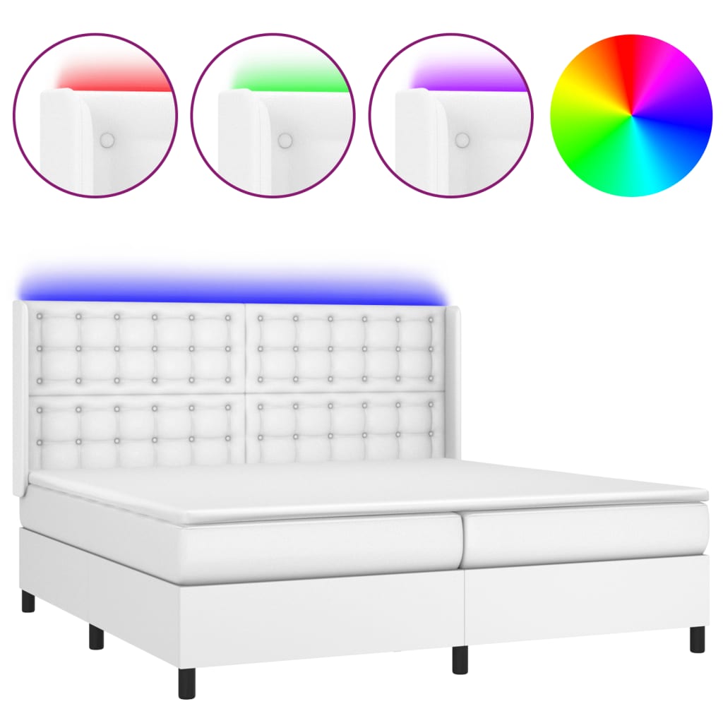 Boxspring Met Matras En Led Kunstleer Wit 200 x 200 cm Knopen