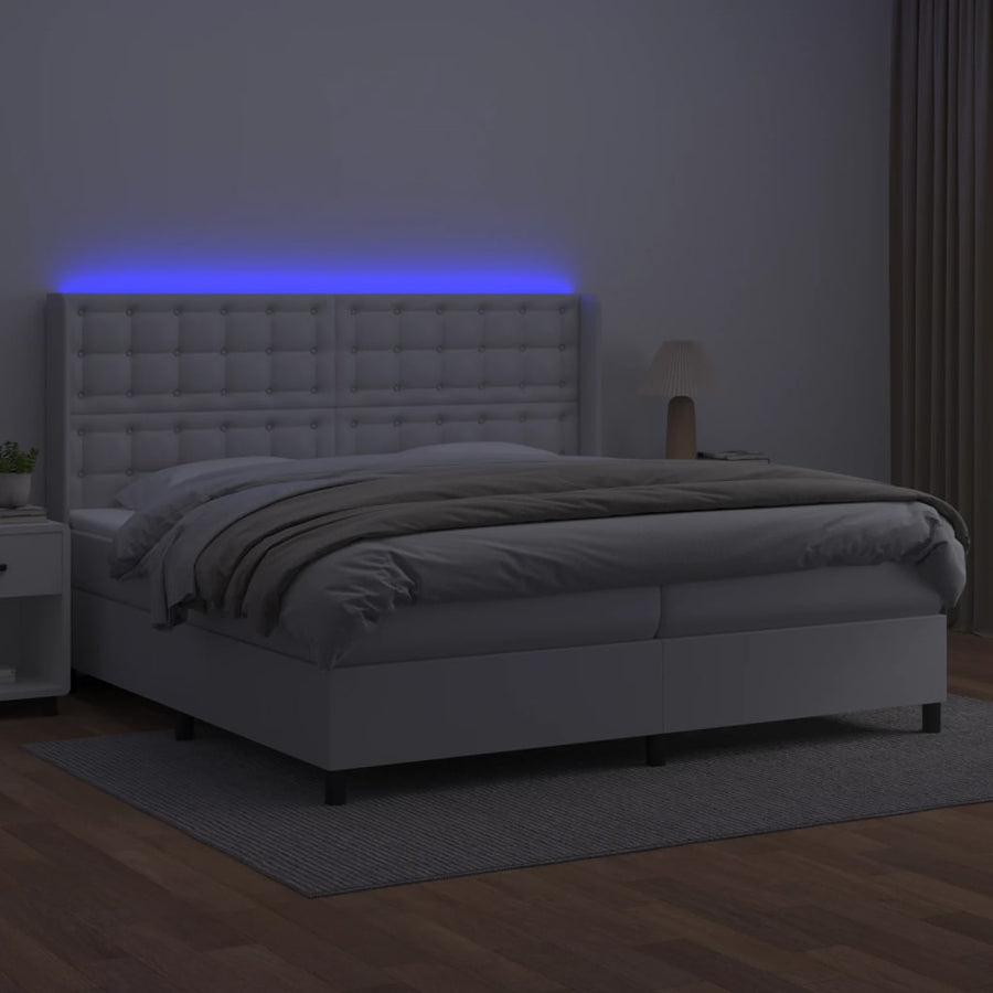 Boxspring Met Matras En Led Kunstleer Wit 200 x 200 cm Knopen