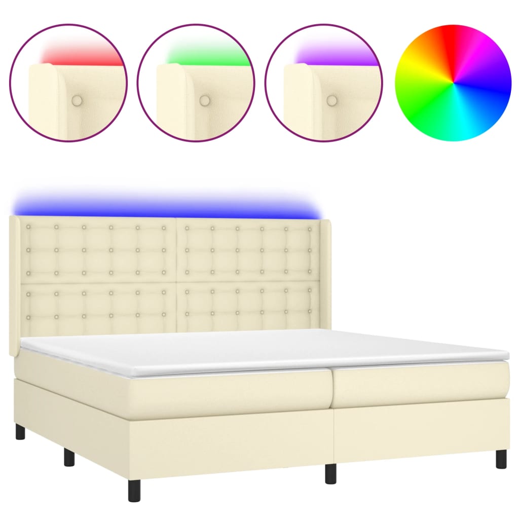 Boxspring met matras en LED kunstleer crèmekleurig 200x200 cm