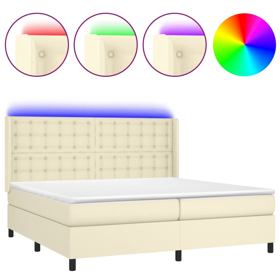 Boxspring met matras en LED kunstleer crèmekleurig 200x200 cm