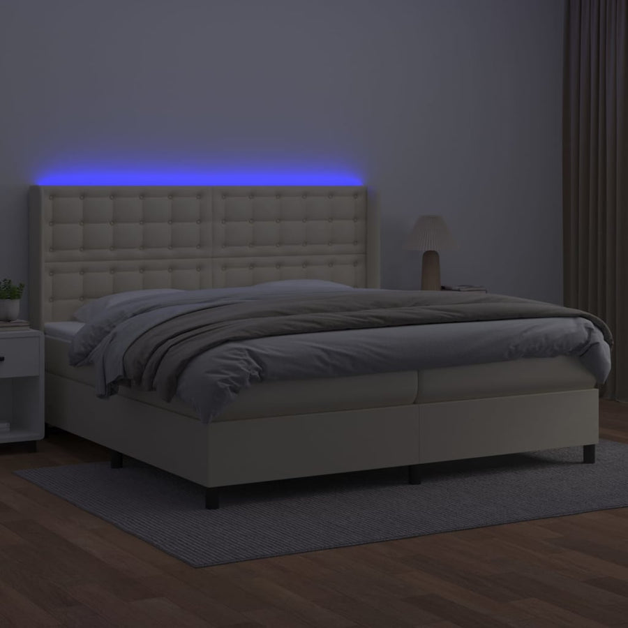 Boxspring met matras en LED kunstleer crèmekleurig 200x200 cm