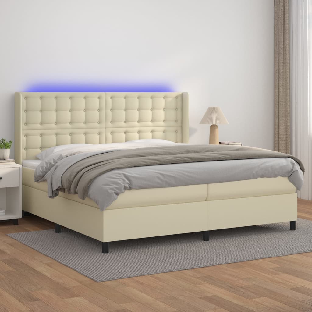 Boxspring met matras en LED kunstleer crèmekleurig 200x200 cm