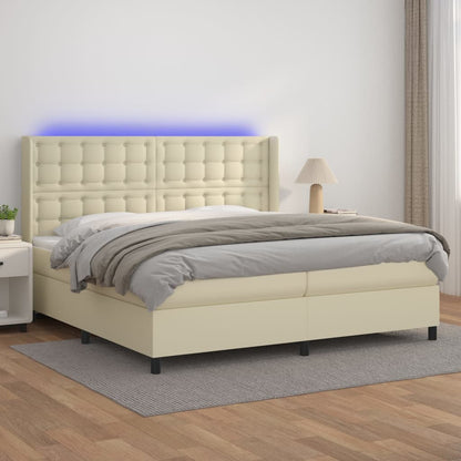 Boxspring met matras en LED kunstleer crèmekleurig 200x200 cm