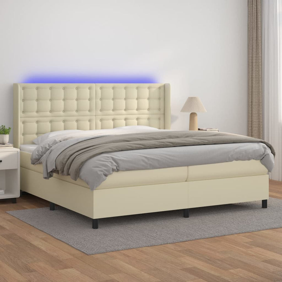 Boxspring met matras en LED kunstleer crèmekleurig 200x200 cm