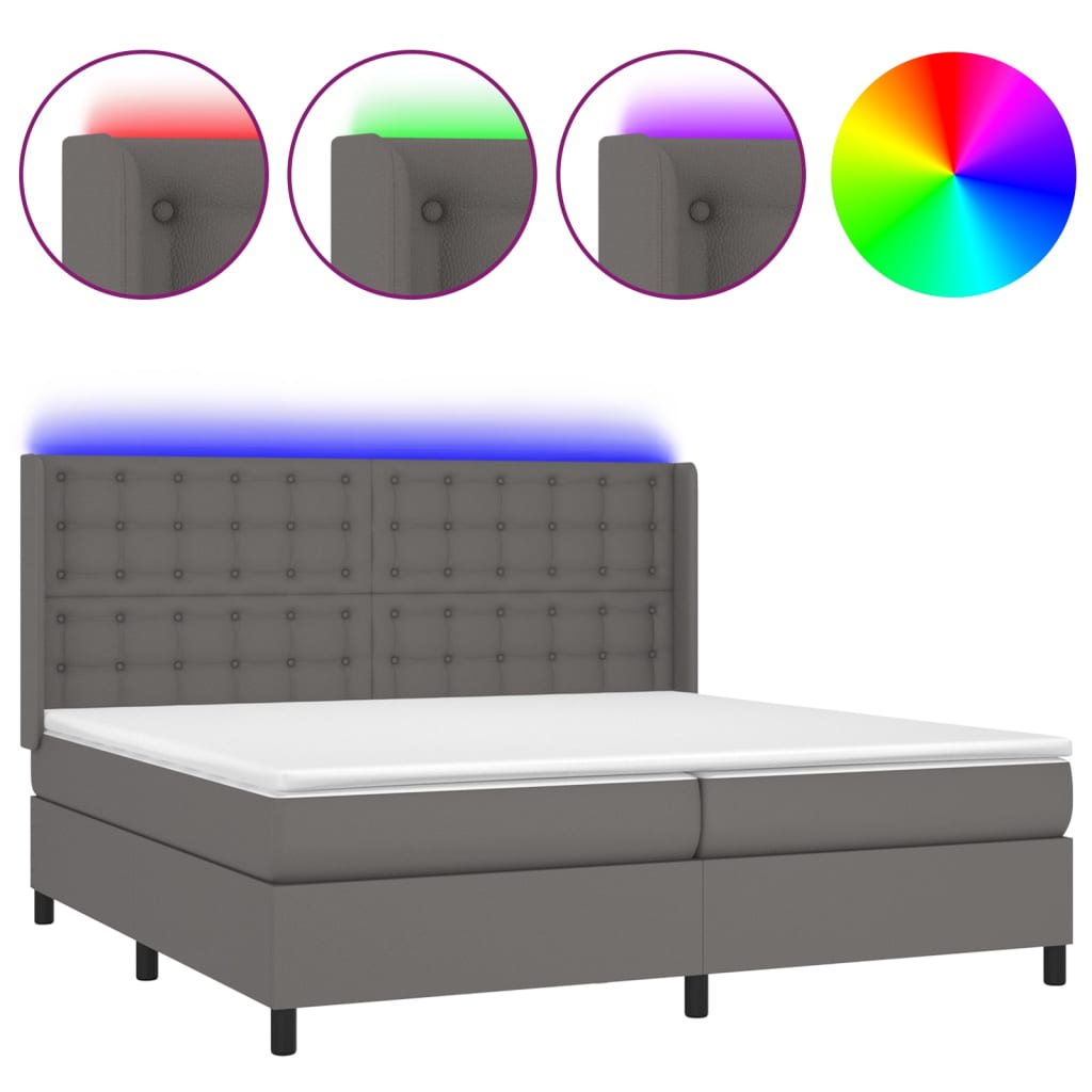 Boxspring Met Matras En Led Kunstleer Grijs 200 x 200 cm Knopen