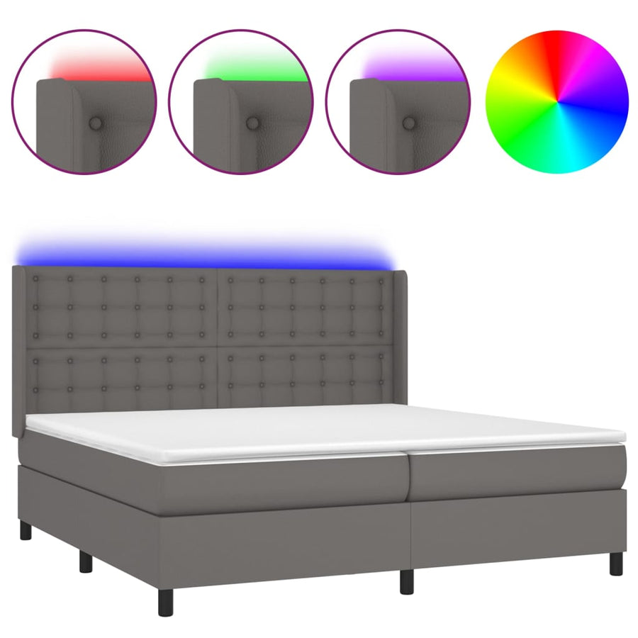 Boxspring Met Matras En Led Kunstleer Grijs 200 x 200 cm Knopen