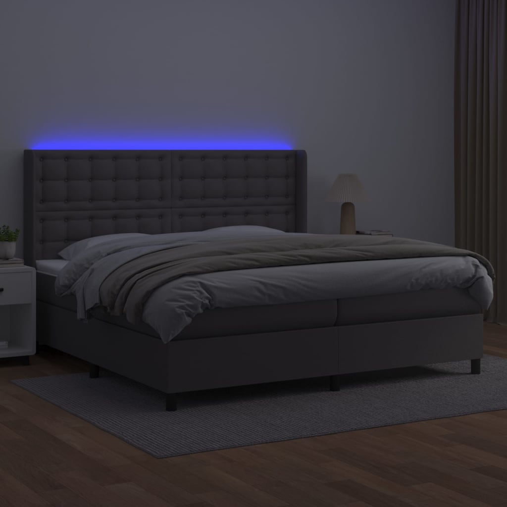 Boxspring Met Matras En Led Kunstleer Grijs 200 x 200 cm Knopen