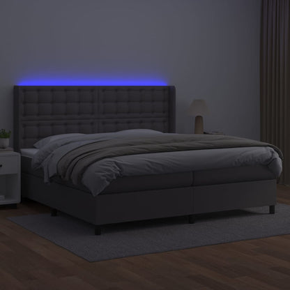 Boxspring Met Matras En Led Kunstleer Grijs 200 x 200 cm Knopen