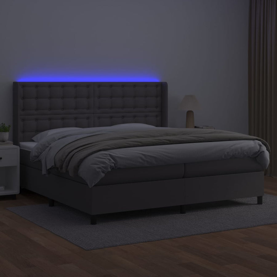 Boxspring Met Matras En Led Kunstleer Grijs 200 x 200 cm Knopen