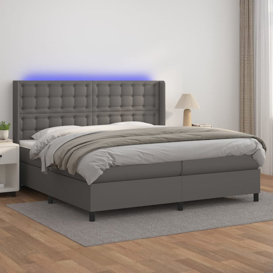 Boxspring Met Matras En Led Kunstleer Grijs 200 x 200 cm Knopen