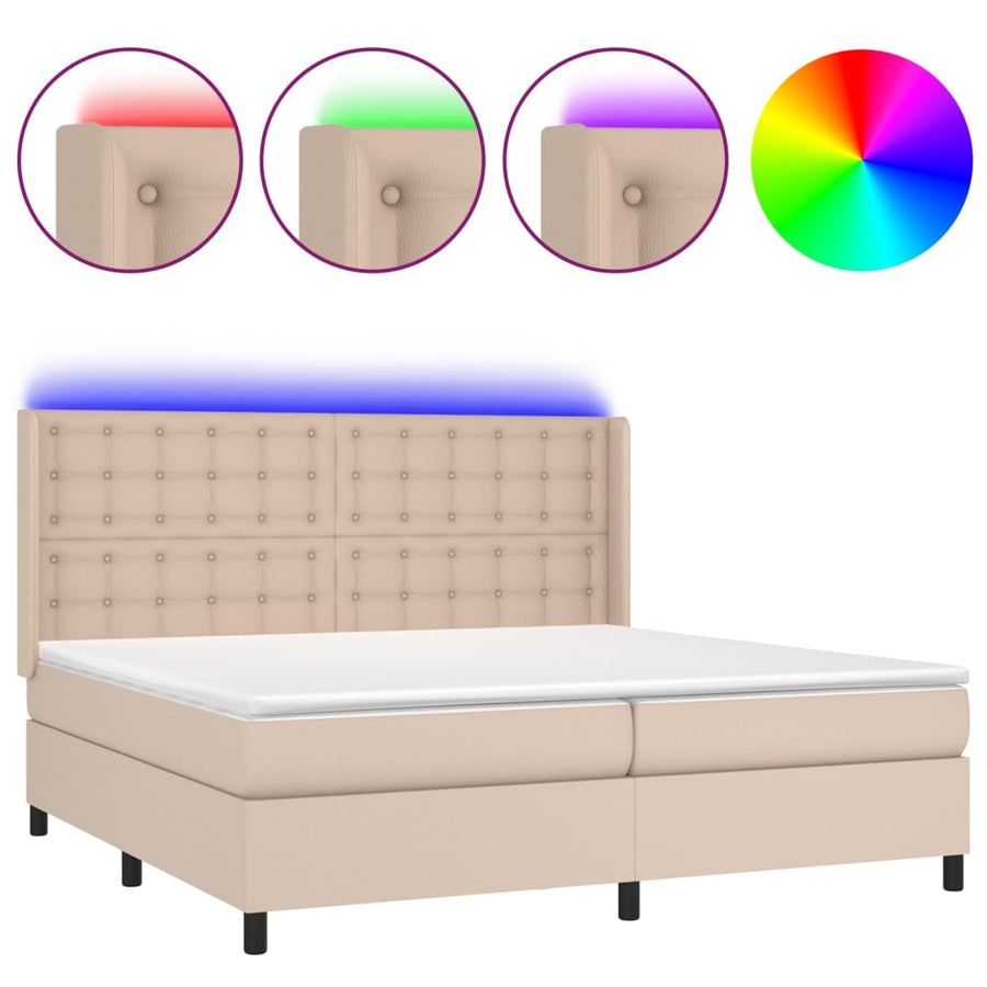 Boxspring Met Matras En Led Kunstleer Kleur 200X200Cm 200 x 200 cm