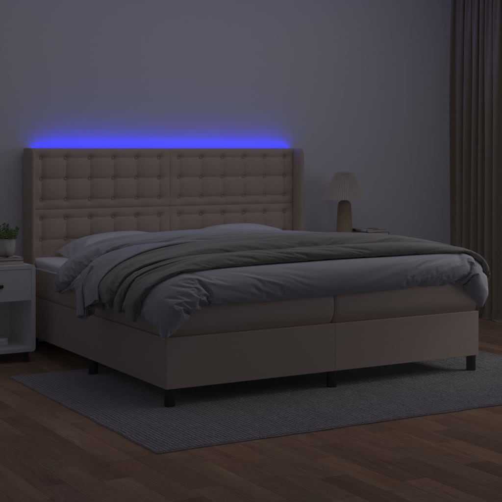Boxspring Met Matras En Led Kunstleer Kleur 200X200Cm 200 x 200 cm