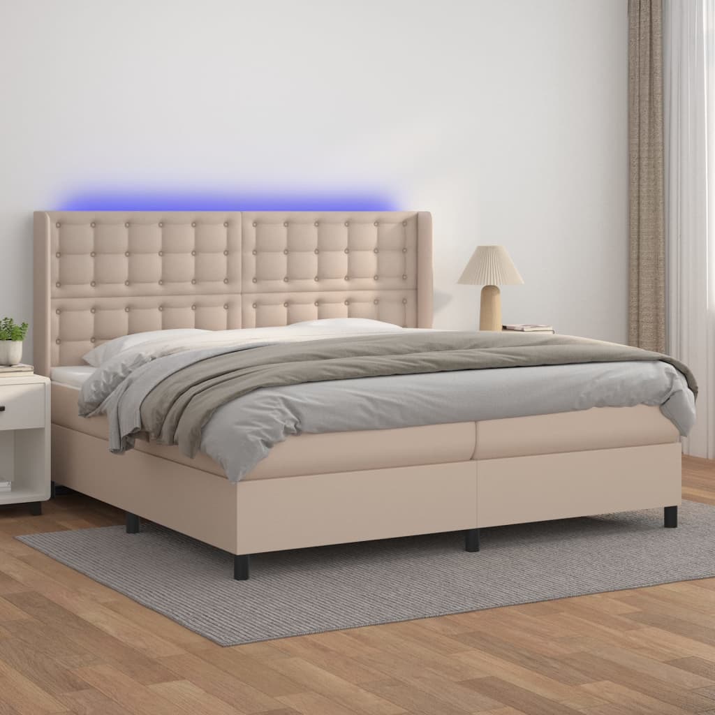 Boxspring Met Matras En Led Kunstleer Kleur 200X200Cm 200 x 200 cm