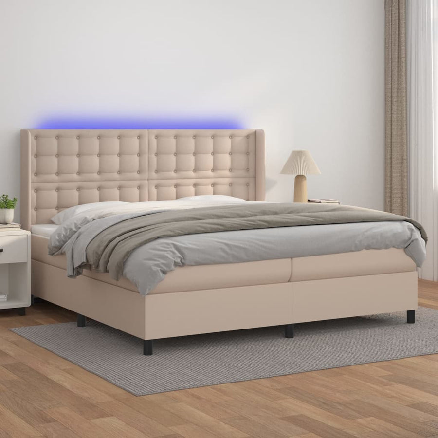 Boxspring Met Matras En Led Kunstleer Kleur 200X200Cm 200 x 200 cm