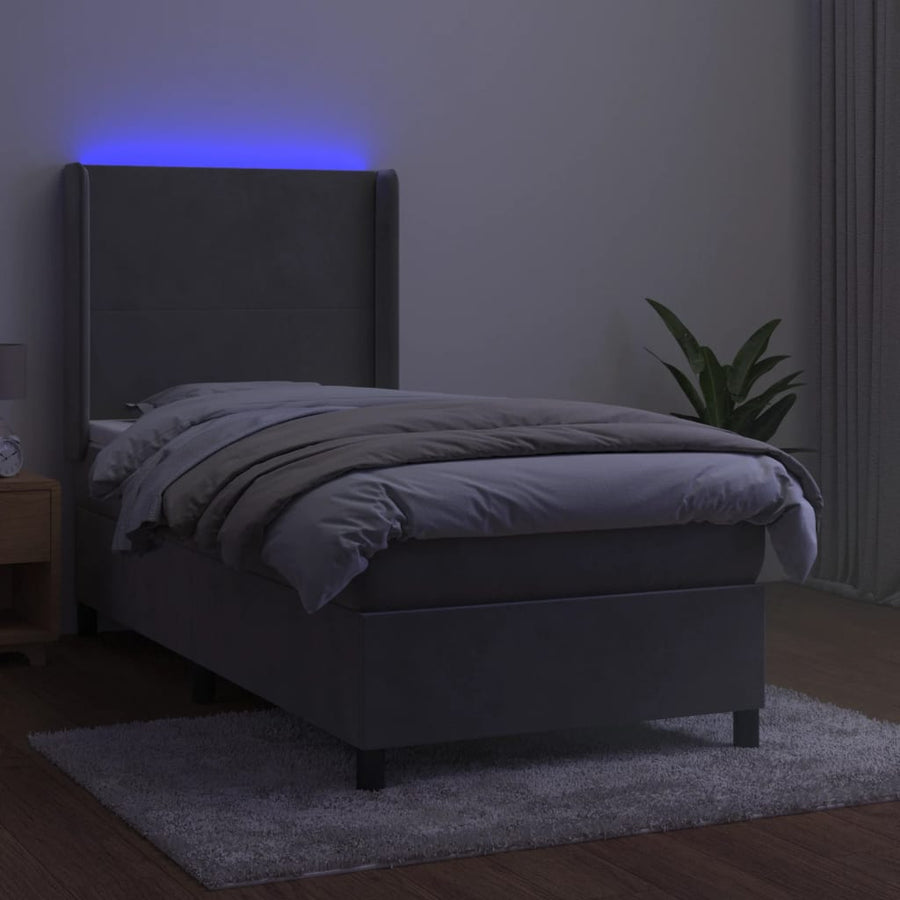 Boxspring Met Matras En Led Fluweel Lichtgrijs 80 x 200 cm Effen ontwerp