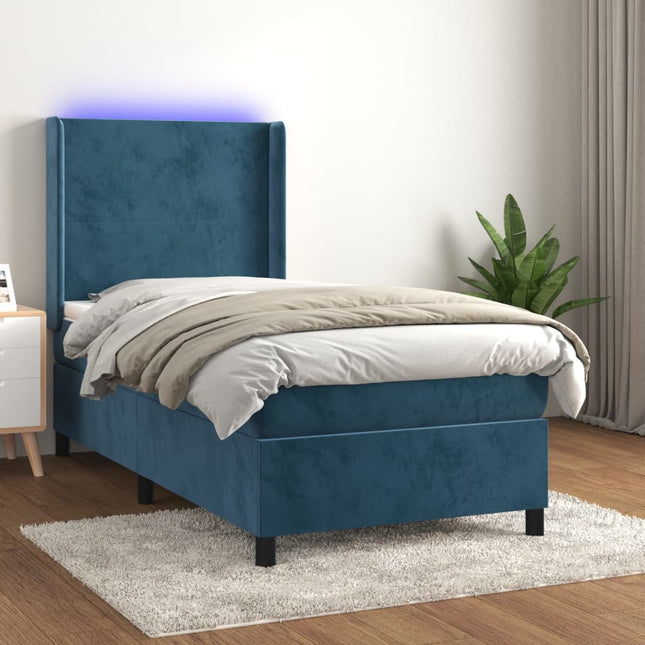 Boxspring Met Matras En Led Fluweel Donkerblauw 80 x 200 cm Effen ontwerp