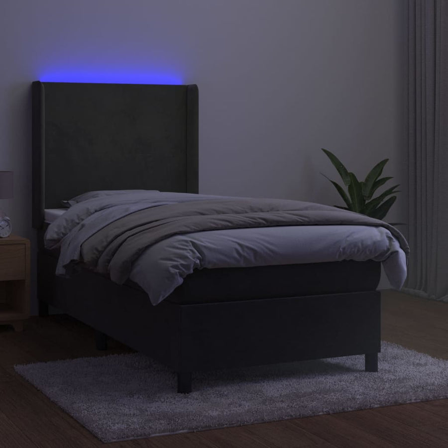 Boxspring Met Matras En Led Fluweel Donkergrijs 90 x 190 cm Effen ontwerp