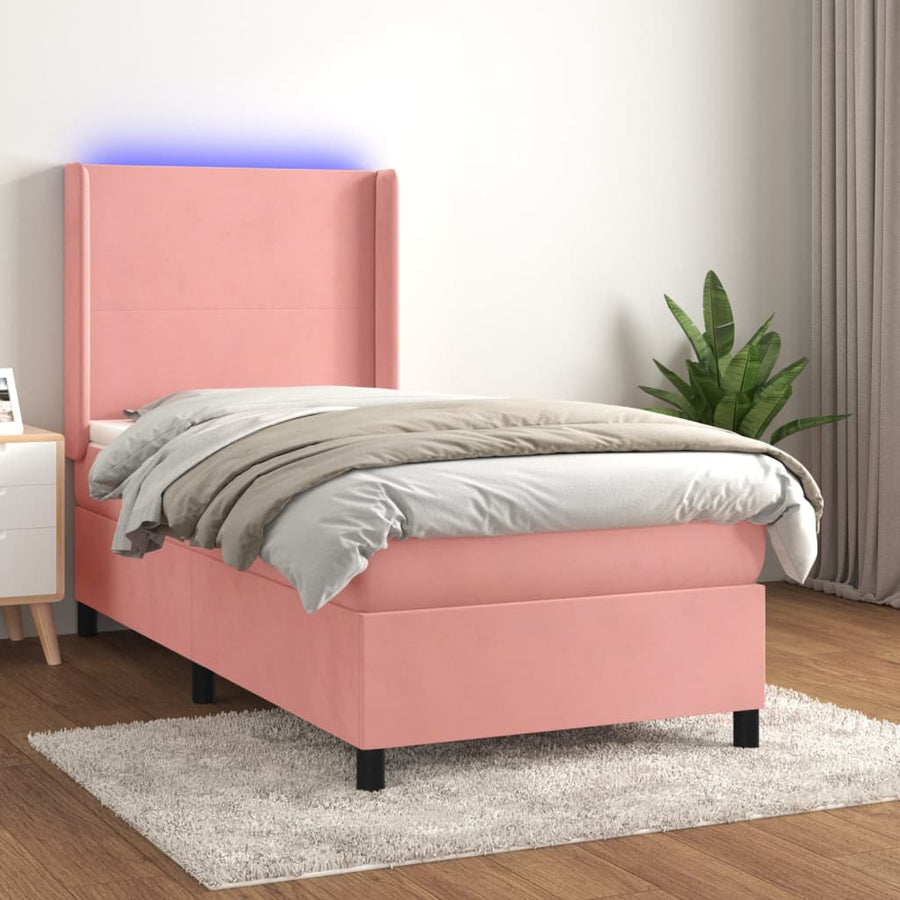 Boxspring Met Matras En Led Fluweel Roze 90 x 190 cm Effen ontwerp