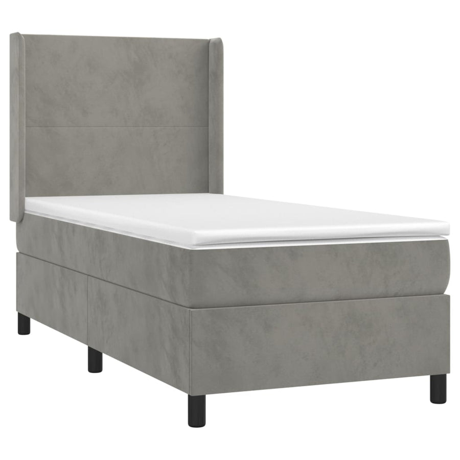 Boxspring Met Matras En Led Fluweel Lichtgrijs 90 x 200 cm Effen ontwerp